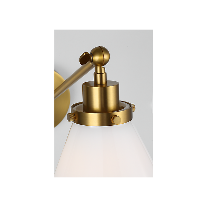 Generation Lighting Wellfleet One-Arm Cone Sconce In Burnished Brass With Milk Glass Shade (CW1121BBSMG)