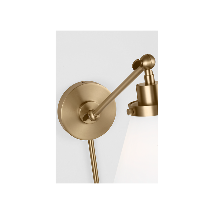 Generation Lighting Wellfleet One-Arm Cone Sconce In Burnished Brass With Milk Glass Shade (CW1121BBSMG)