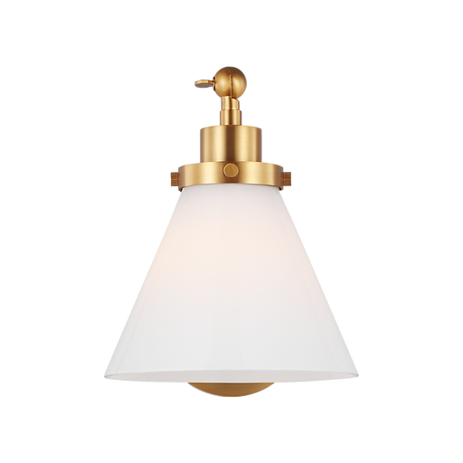 Generation Lighting Wellfleet One-Arm Cone Sconce In Burnished Brass With Milk Glass Shade (CW1121BBSMG)