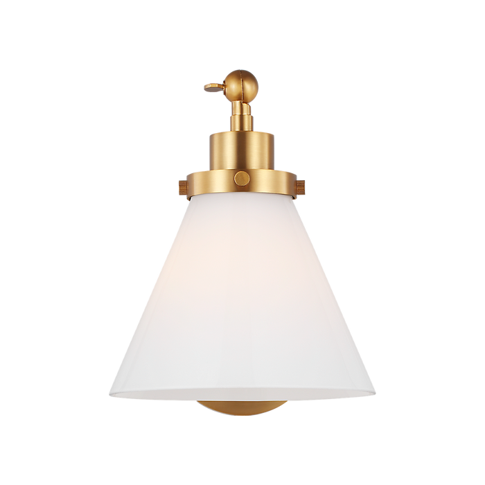 Generation Lighting Wellfleet One-Arm Cone Sconce In Burnished Brass With Milk Glass Shade (CW1121BBSMG)