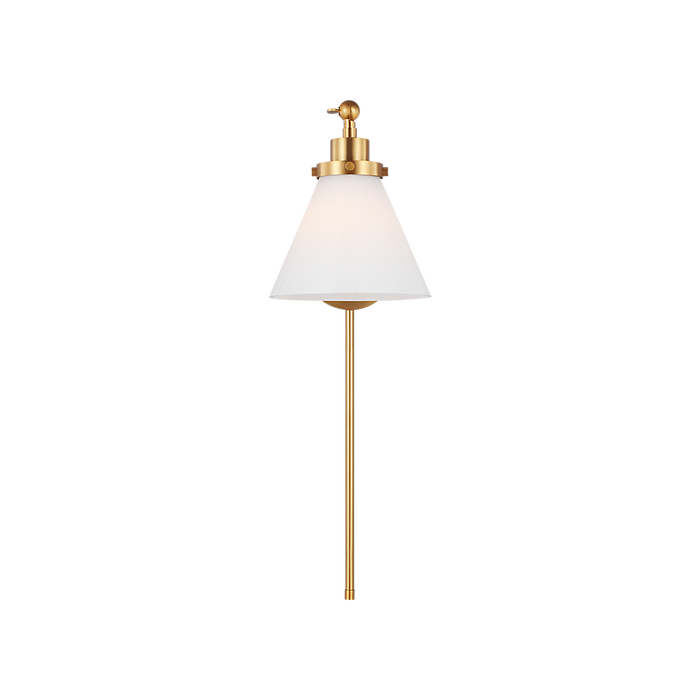 Generation Lighting Wellfleet One-Arm Cone Sconce In Burnished Brass With Milk Glass Shade (CW1121BBSMG)