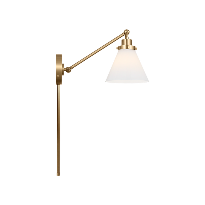 Generation Lighting Wellfleet One-Arm Cone Sconce In Burnished Brass With Milk Glass Shade (CW1121BBSMG)