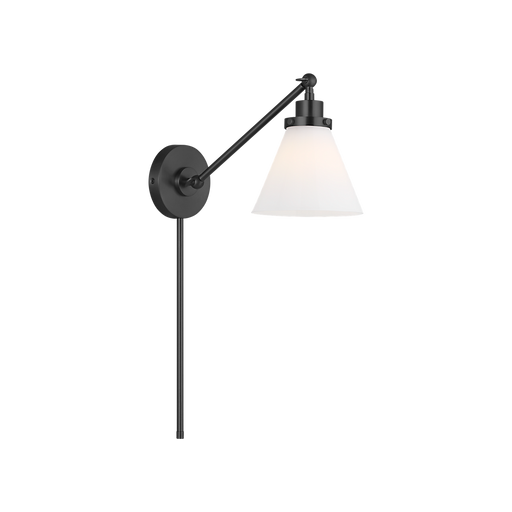 Generation Lighting Wellfleet One-Arm Cone Sconce In Midnight Black With Milk Glass Shade (CW1121MBKMG)