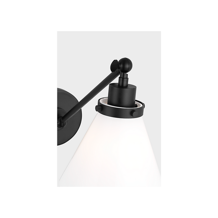 Generation Lighting Wellfleet One-Arm Cone Sconce In Midnight Black With Milk Glass Shade (CW1121MBKMG)