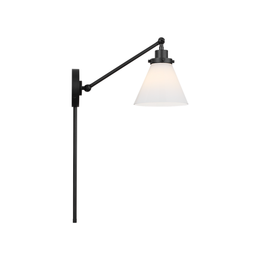 Generation Lighting Wellfleet One-Arm Cone Sconce In Midnight Black With Milk Glass Shade (CW1121MBKMG)