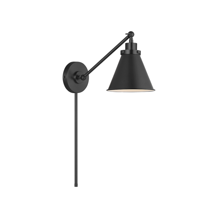 Generation Lighting Wellfleet One-Arm Cone Sconce In Midnight Black with Midnight Black Shade (CW1121MBK)