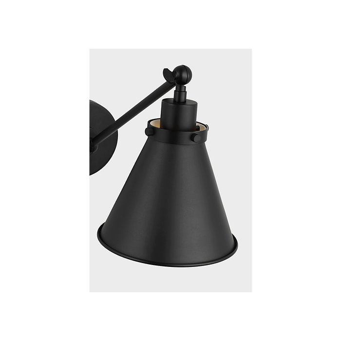Generation Lighting Wellfleet One-Arm Cone Sconce In Midnight Black with Midnight Black Shade (CW1121MBK)