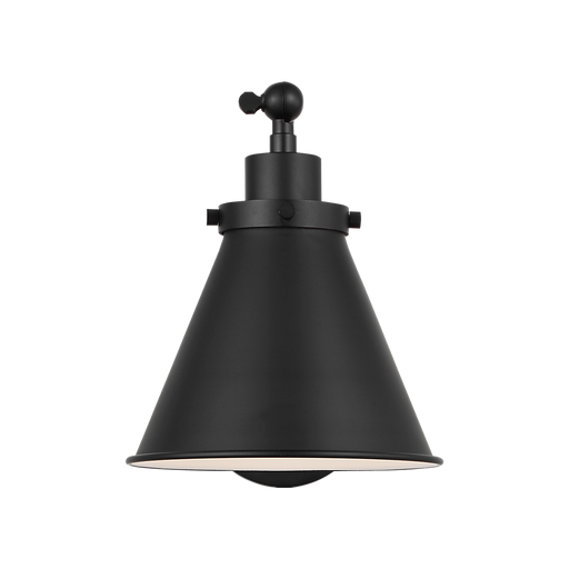 Generation Lighting Wellfleet One-Arm Cone Sconce In Midnight Black with Midnight Black Shade (CW1121MBK)