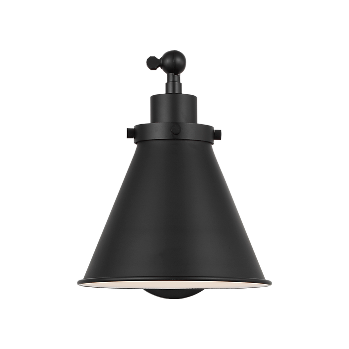 Generation Lighting Wellfleet One-Arm Cone Sconce In Midnight Black with Midnight Black Shade (CW1121MBK)