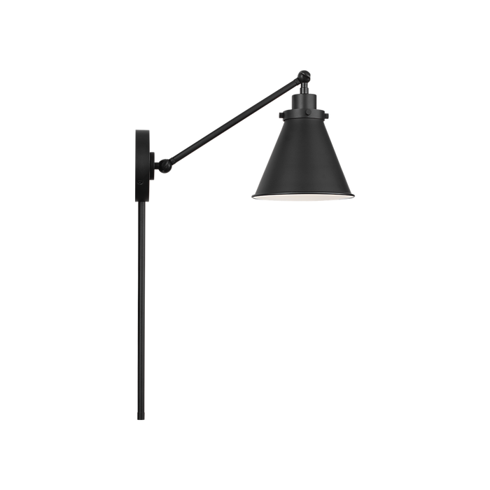 Generation Lighting Wellfleet One-Arm Cone Sconce In Midnight Black with Midnight Black Shade (CW1121MBK)