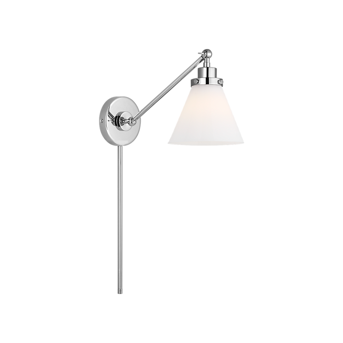 Generation Lighting Wellfleet One-Arm Cone Sconce In Polished Nickel With Milk Glass Shade (CW1121PNMG)