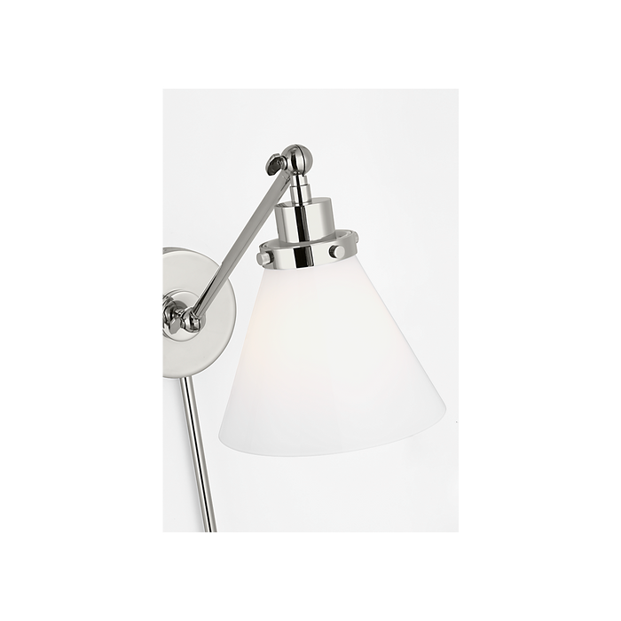 Generation Lighting Wellfleet One-Arm Cone Sconce In Polished Nickel With Milk Glass Shade (CW1121PNMG)