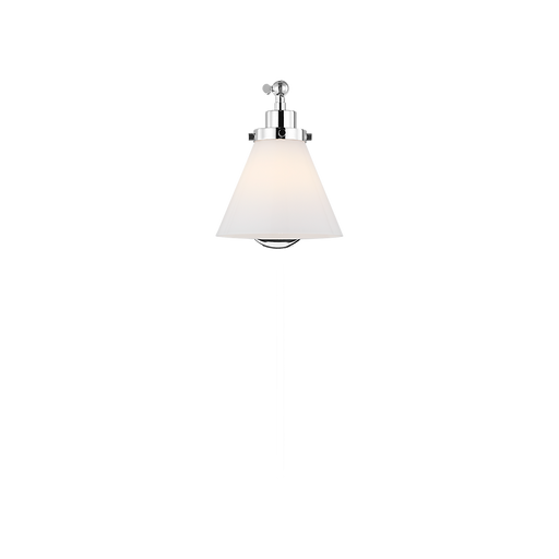 Generation Lighting Wellfleet One-Arm Cone Sconce In Polished Nickel With Milk Glass Shade (CW1121PNMG)