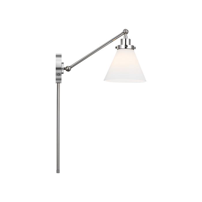 Generation Lighting Wellfleet One-Arm Cone Sconce In Polished Nickel With Milk Glass Shade (CW1121PNMG)