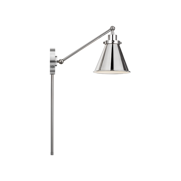 Generation Lighting Wellfleet One-Arm Cone Sconce In Polished Nickel with Polished Nickel Shade (CW1121PN)