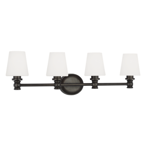 Generation Lighting Xavierre Transitional 4-Light Wall Bath Fixture In Aged Iron Finish With Opal Etched Cased Glass Shades (VS22104AI)