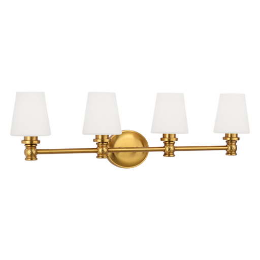 Generation Lighting Xavierre Transitional 4-Light Wall Bath Fixture In Burnished Brass Finish With Opal Etched Cased Glass Shades (VS22104BBS)