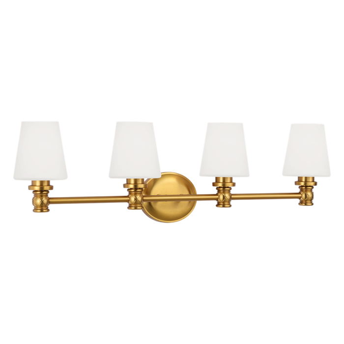 Generation Lighting Xavierre Transitional 4-Light Wall Bath Fixture In Burnished Brass Finish With Opal Etched Cased Glass Shades (VS22104BBS)