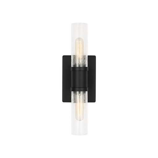 Generation Lighting Keaton 16 Inch Bath Fixture In Midnight Black With Clear Crackle Glass (4465002CC-112)