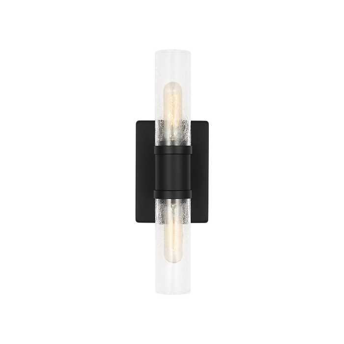 Generation Lighting Keaton 16 Inch Bath Fixture In Midnight Black With Clear Crackle Glass (4465002CC-112)