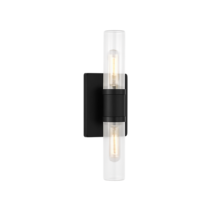 Generation Lighting Keaton 16 Inch Bath Fixture In Midnight Black With Clear Fluted Glass (4465002CF-112)