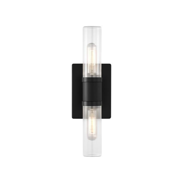 Generation Lighting Keaton 16 Inch Bath Fixture In Midnight Black With Clear Fluted Glass (4465002CF-112)