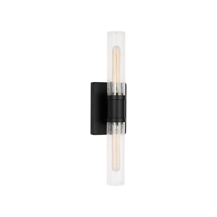 Generation Lighting Keaton 20 Inch Vanity Sconce In Midnight Black With Clear Crackle Glass (4565002CC-112)