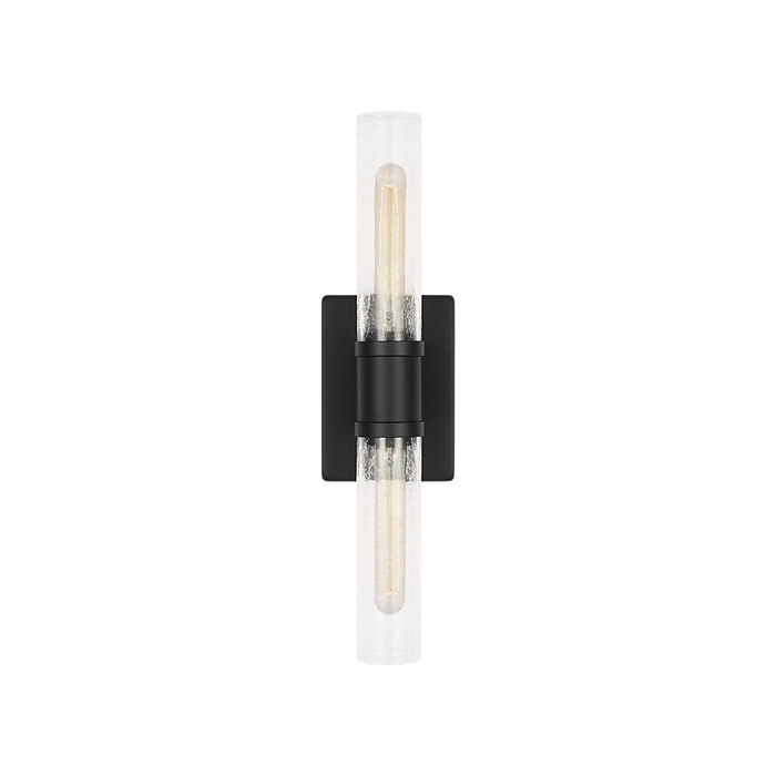 Generation Lighting Keaton 20 Inch Vanity Sconce In Midnight Black With Clear Crackle Glass (4565002CC-112)
