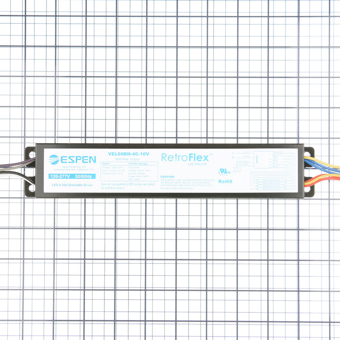 Espen Retroflex LED Driver Input 120-277Vac For 3 Or 4 X Retroflex Lamp Parallel Wiring 0-10V Dimming TAA Compliant (VEL60BN-4C-10V TAA)