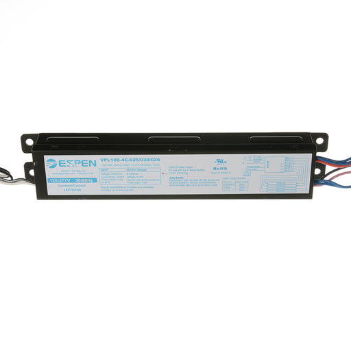 Espen Coretech LED Driver Input 120-277Vac Output Current Selectable 250Ma/300Ma/360Ma Output Voltage 20-46V 4-Channel Black/White Leads (VPL100-4C-025/030/036 TAA)