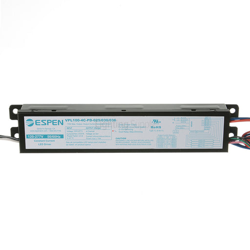 Espen Coretech LED Driver Input 120-277Vac Output Current Selectable 250Ma/300Ma/360Ma Output Voltage 20-46V Pro-Dim 0-10V/Step-Dimming (VPL100-4C-PD-025/030/036)