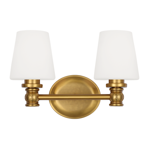 Generation Lighting Xavierre Transitional 2-Light Wall Bath Fixture In Burnished Brass Finish With Opal Etched Cased Glass Shades (VS22102BBS)