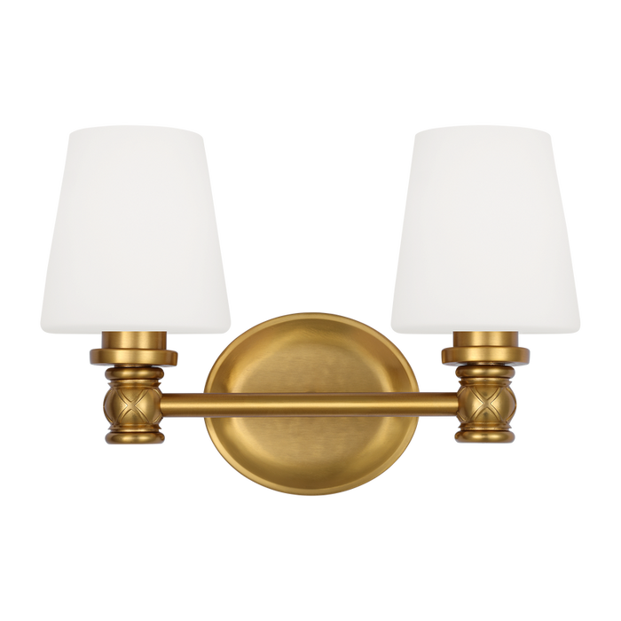 Generation Lighting Xavierre Transitional 2-Light Wall Bath Fixture In Burnished Brass Finish With Opal Etched Cased Glass Shades (VS22102BBS)