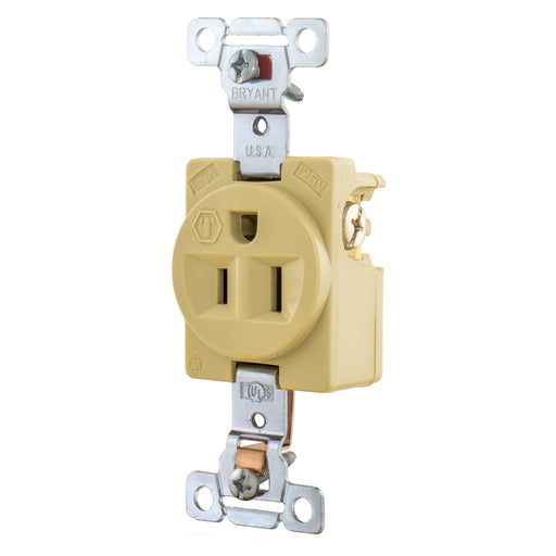 Bryant Single Receptacle Industrial Grade 15A 125V 5-15R Ivory (5261I)