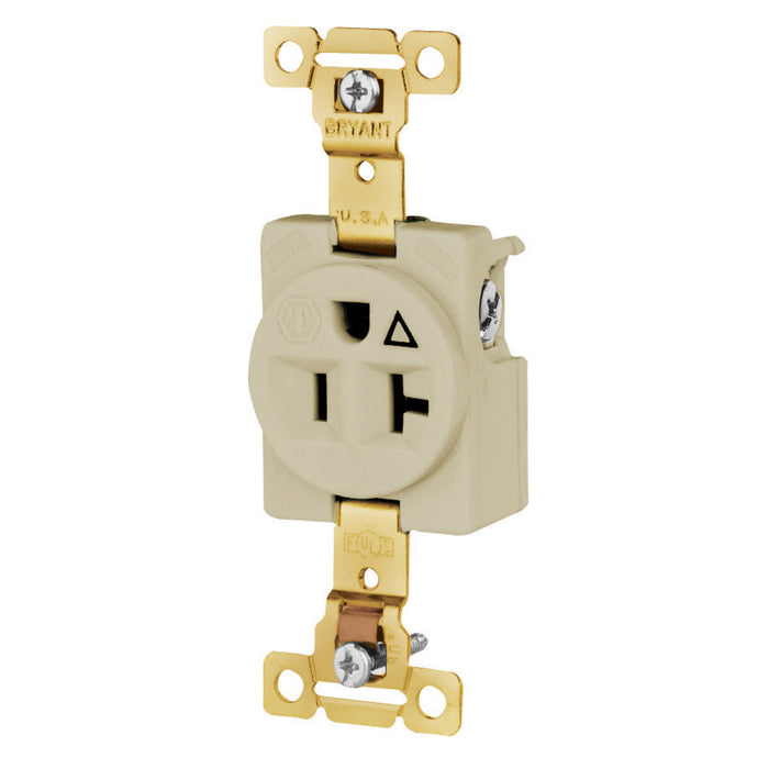 Bryant Weather Resistant Receptacle Single Back And Side Wired Isolated Ground Industrial Grade 20A 125V Ivory (5361IGIWR)