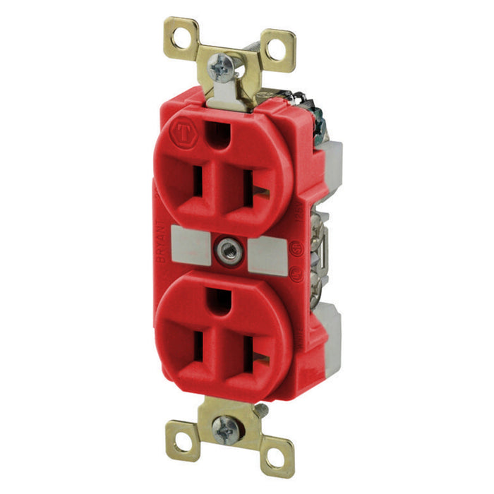 Bryant Weather Resistant Receptacle Duplex Back And Side Wired Industrial Grade 20A 125V Red (BRY5362REDWR)