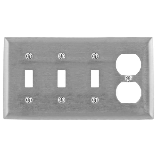 Bryant Wall Plate 4-Gang 3 Toggle/1 Duplex Stainless Steel (SS38)