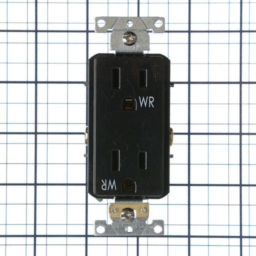 Leviton Decora Plus Duplex Receptacle Outlet Heavy-Duty Industrial Spec Grade Weather-Resistant Smooth Face 15 Amp 125V Black (WDR15-E)