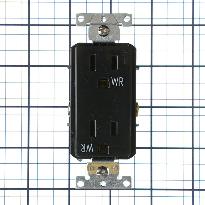 Leviton Decora Plus Duplex Receptacle Outlet Heavy-Duty Industrial Spec Grade Weather-Resistant Smooth Face 15 Amp 125V Black (WDR15-E)