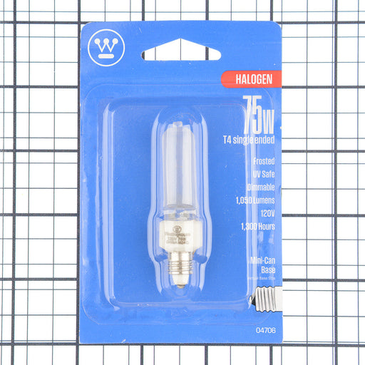 Westinghouse 75W T4 Halogen Single-Ended Frost E11 Miniature Candelabra Base 120V (#0470600)
