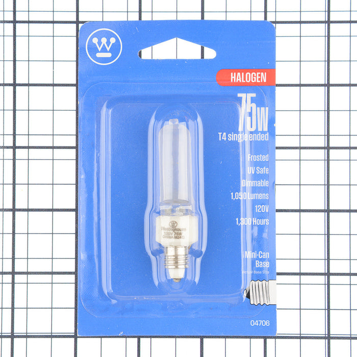 Westinghouse 75W T4 Halogen Single-Ended Frost E11 Miniature Candelabra Base 120V (#0470600)