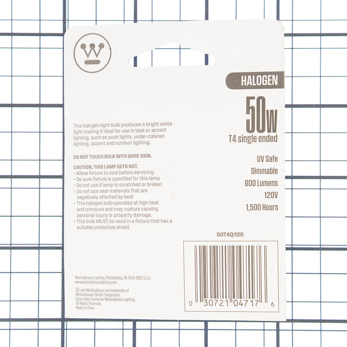 Westinghouse 50W T4 JCD Halogen Clear GY6.35 Base 120V (#0471700)