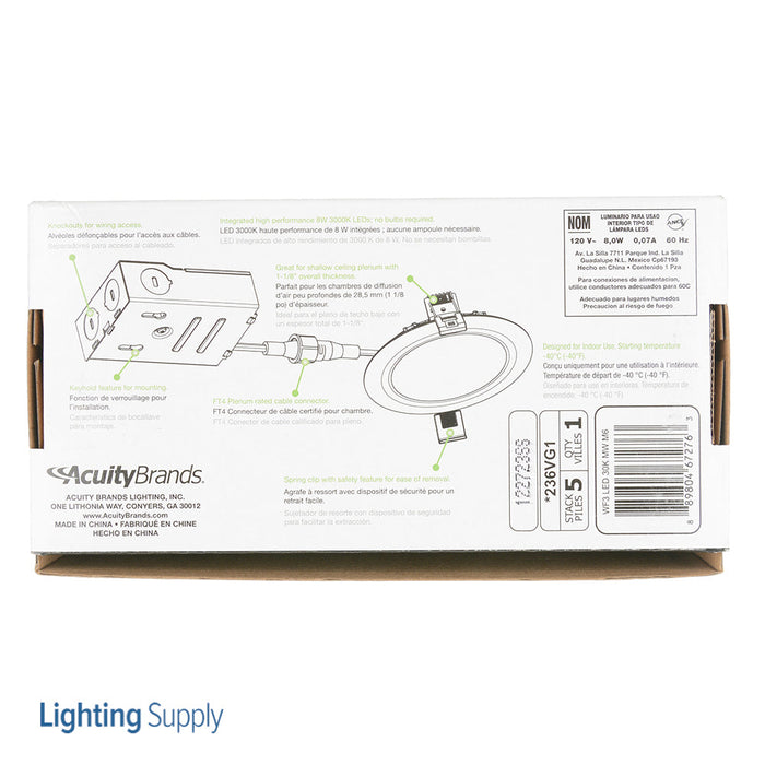 Lithonia 3 Inch Wafer-Thin LED Downlight LED 3000K Matte White (WF3 LED 3000K MW M6)