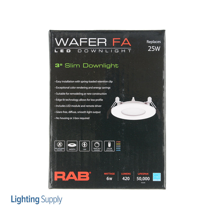 RAB Wafer Field Adjustable 3 Inch Round Plastic White 6W 400Lm 120V 5 CCT 90 CRI Triac Dimming (WFRL3R69CCT120WS)