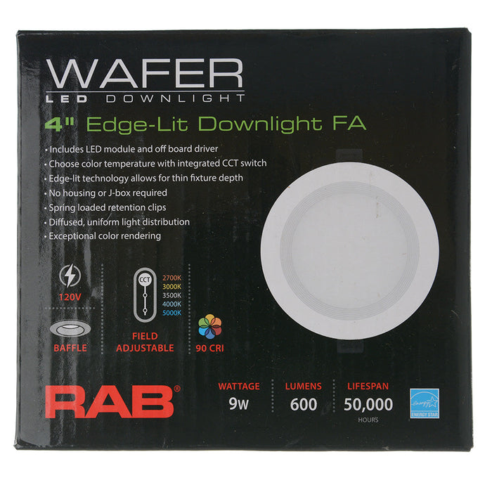 RAB Wafer 4 Inch Round 9W 600Lm 90 CRI Round Baffle 5 CCT Field-Adjustable (WFRL4R99FA120WB)