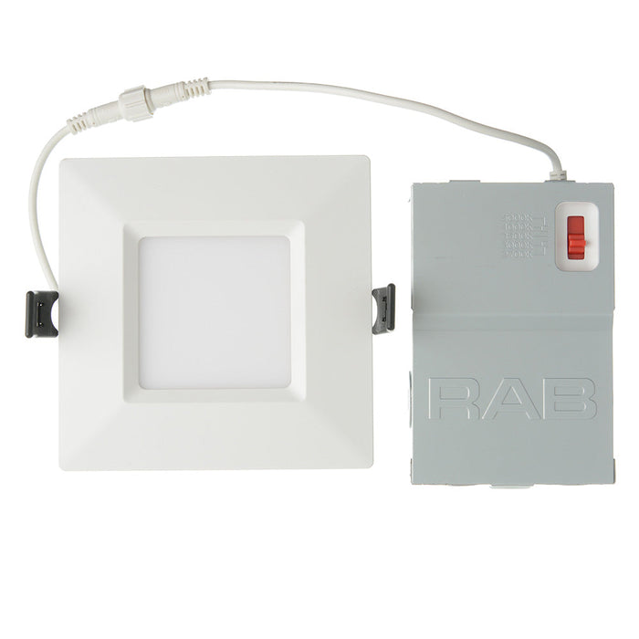 RAB Wafer Field Adjustable 4 Inch Square White Smooth 9W 575Lm 90 CRI 5 CCT 120V Triac Dimming (WFRL4S99FA120WS)