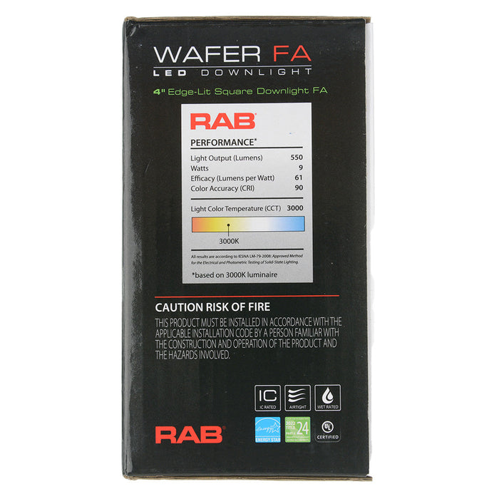 RAB Wafer Field Adjustable 4 Inch Square White Smooth 9W 575Lm 90 CRI 5 CCT 120V Triac Dimming (WFRL4S99FA120WS)