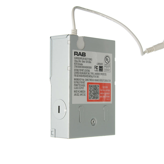 RAB Wafer Field Adjustable 5 Inch Round Plastic White 12W 900Lm 120V 5 CCT 90 CRI Triac Dimming (WFRL5R129CCT120WS)