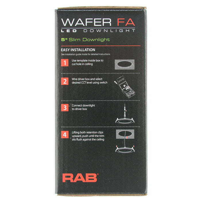 RAB Wafer Field Adjustable 5 Inch Round Plastic White 12W 900Lm 120V 5 CCT 90 CRI Triac Dimming (WFRL5R129CCT120WS)
