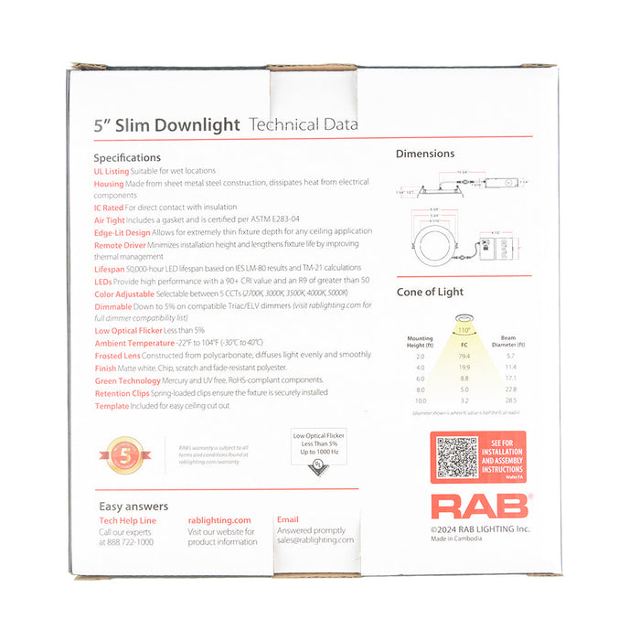 RAB Wafer Field Adjustable 5 Inch Round Plastic White 12W 900Lm 120V 5 CCT 90 CRI Triac Dimming (WFRL5R129CCT120WS)